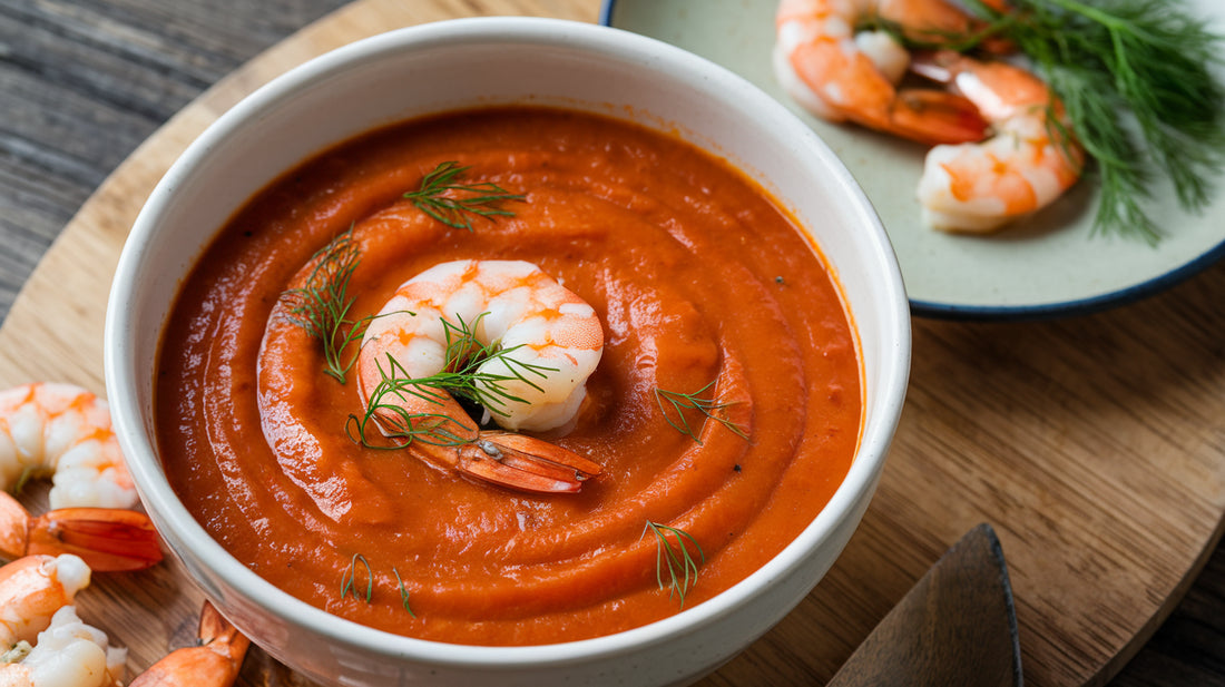 Geroosterde Paprika Soep met Garnalen / Scampi's
