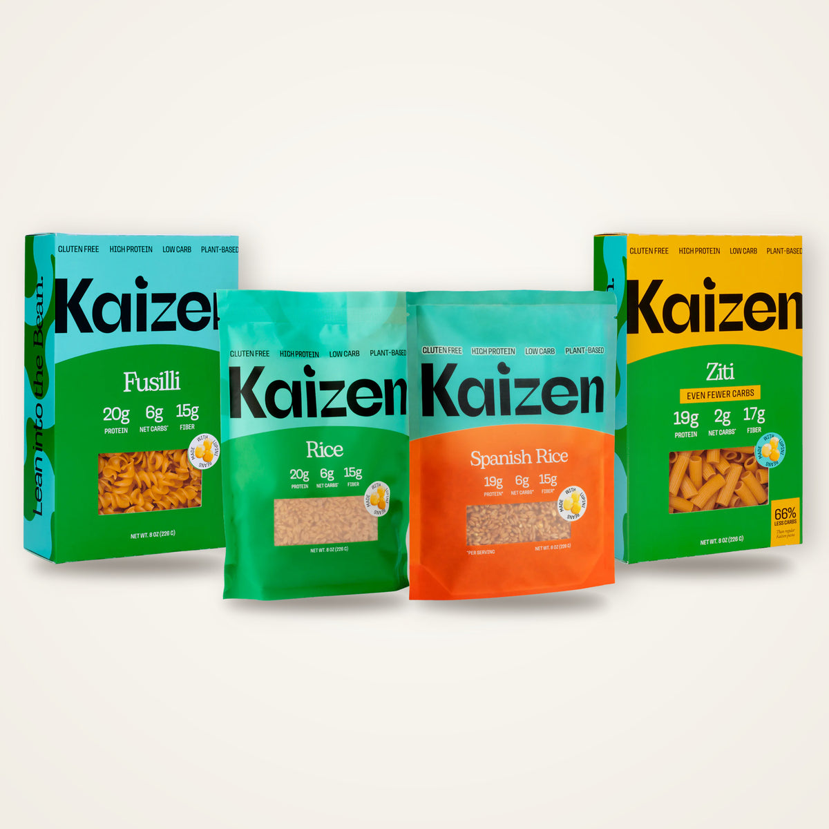 Kaizen proefpakket: Fusilli, Ziti Even fewer carbs, Rice en Spanish Rice